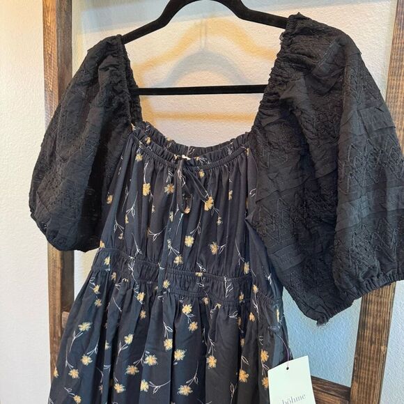 NWT Bohme Black Floral Rebekah Midi Dress - Picture 9 of 9